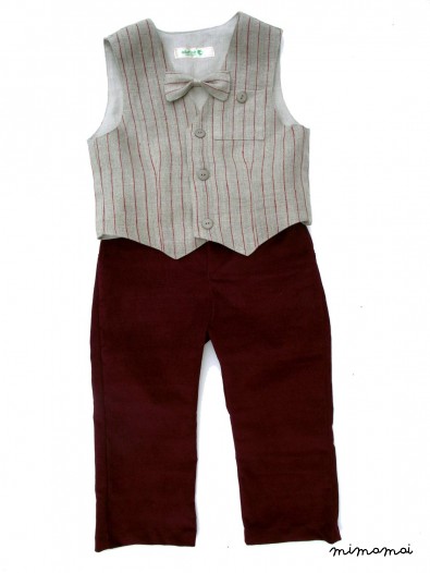 Natural linen striped vest