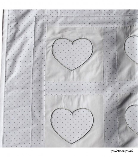 COUVERTURE BLANC COEUR POIS ARGENTS
