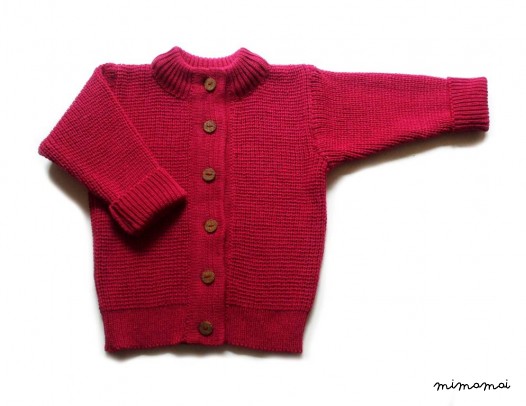 Children's Merino wool round neck Cardigan with handmade oak buttons