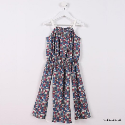 Square-Neck Flare Dress blue and maroon