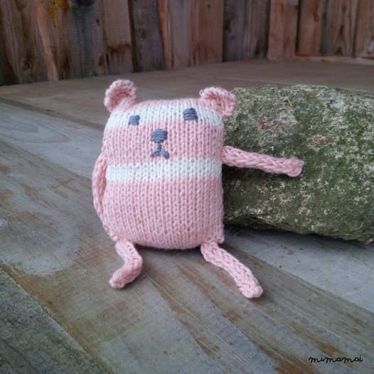 Baby shoes and knitted bear, handmade knitwear of organic cotton, off white and rose