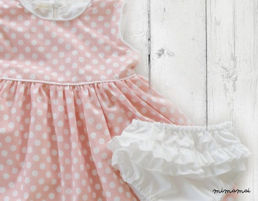 Pink and White Polka dots Baby Dress and ruffles diaper cover