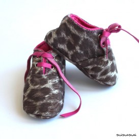 3 - 6 Months Slippers / Baby Shoes Lamb Leather Animal Leopard Pink