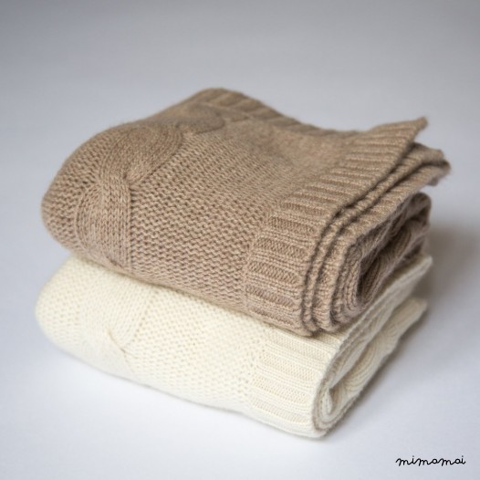 Cashmere Cable Blanket - Beige M&eacute;lange