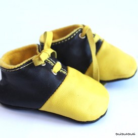 3-6 Months Slippers / Baby Shoes Lamb Leather Yellow and Black