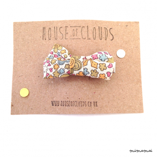 Liberty Fabric Bow Hair Clip - Brown/White