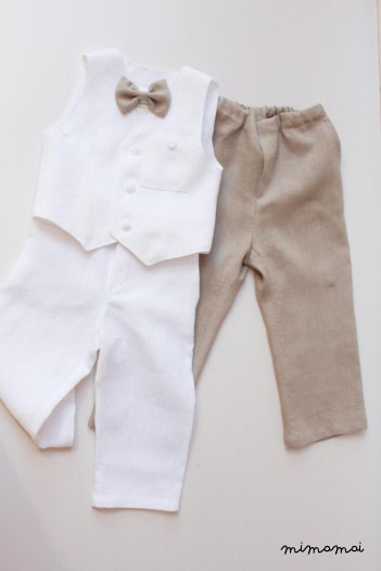 White linen boy christening outfit