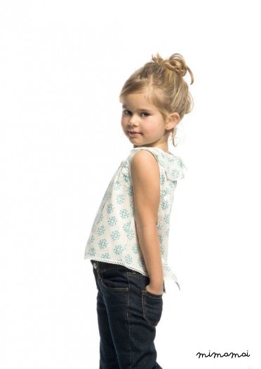 Stamped in blue ruffle blouse