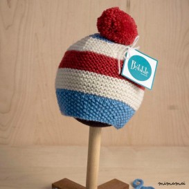 3-6 months baby Gift set of knitted striped Bobble pompom hat in blue