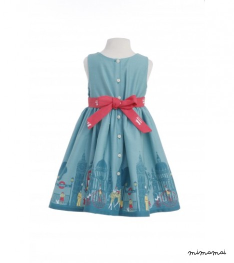 Martha Dress London Print in Sea blue (turquoise)