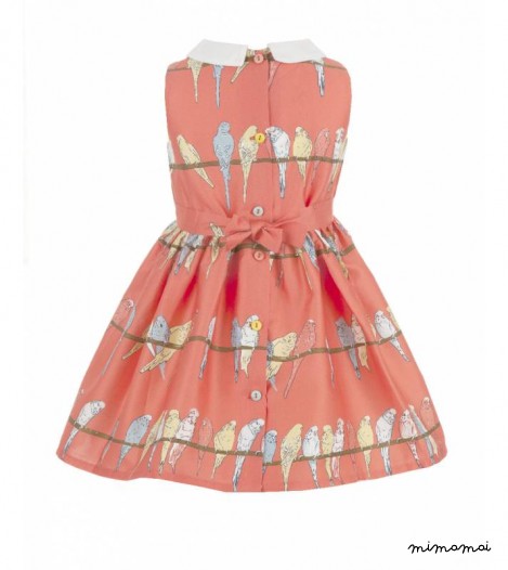 Girls Penny Dress in Pink Budgies