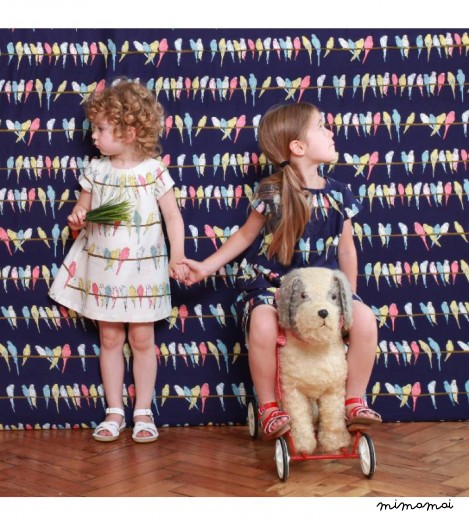 Girls Georgina Dress in White Budgies