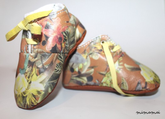 SALE 3 - 6 Months Slippers / Baby Shoes Lamb Leather Flowery Yellow
