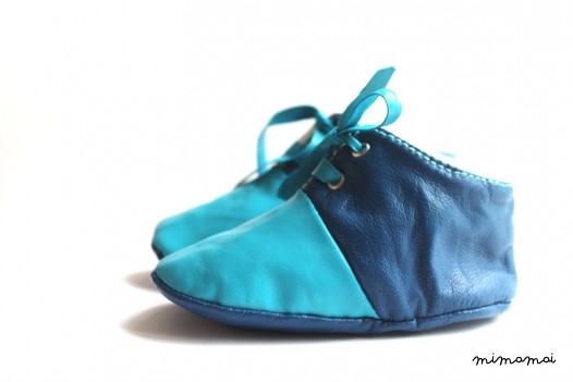 12 - 18 Months Slippers / Baby Shoes Lamb Leather Blue