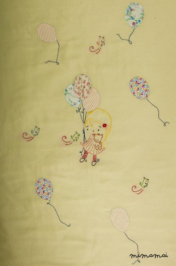 Applique baby girl's blanket, hand embroidered,handmade