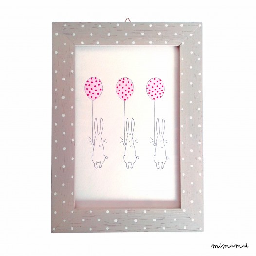 Quadretto conigli pois 13x18