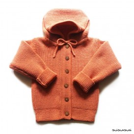 Children's Virgin wool Hooded Cardigan with handmade oak buttons