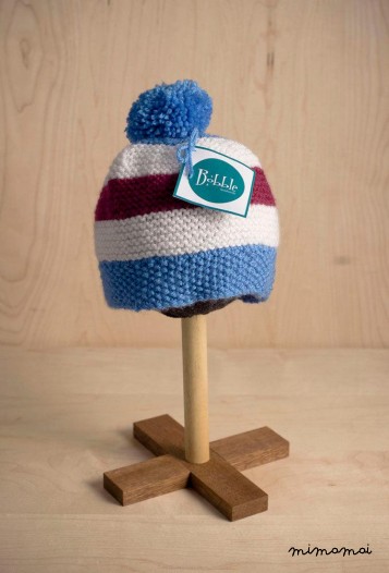 Stripey baby maglia pompon cappello, berretto con pompon, maglia bambino cappello in blu