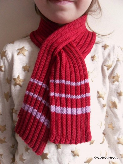 Childrens scarf, Merino wool, Ruby Red & Lilac