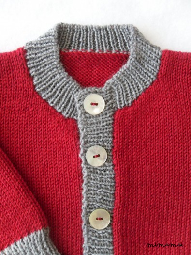 Knitted woollen Cardigan, Ruby Red & Grey