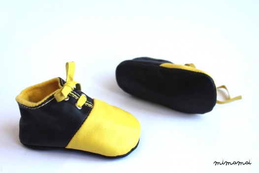 3-6 Months Slippers / Baby Shoes Lamb Leather Yellow and Black