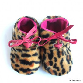 12-18 Months Slippers / Baby Shoes Lamb Leather leopard pink