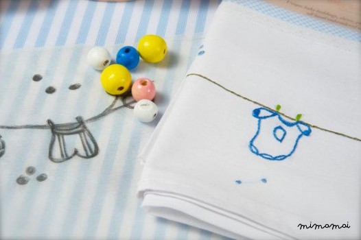 baby linen sheet pillowcase,hand embroidered, cradle stroller nursery, blue color