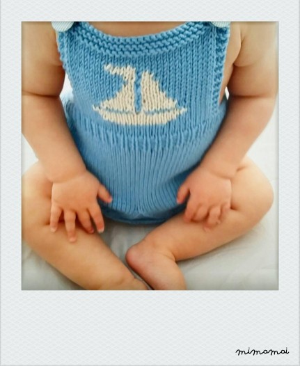 knitted romper suit, baby knit, baby gift, sunsuit in blue Merino