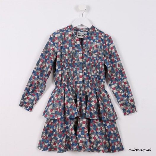 Long-sleeved Shirtdress blue and maroon