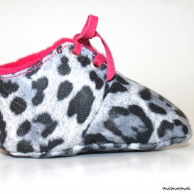6-12 Months Slippers / Baby Shoes Lamb Leather Leopard Pink