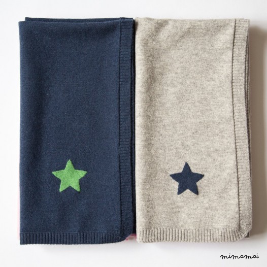 Cashmere Baby Blanket with Star - Light Grey M&eacute;lange