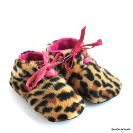 18-24 Months Slippers / Baby Shoes Lamb Leather leopard pink