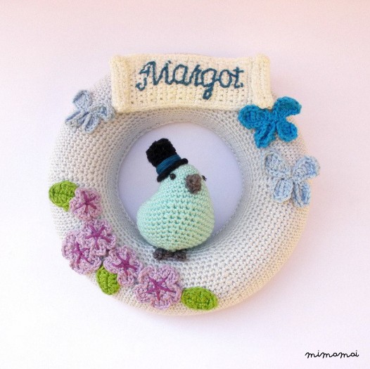 Personalized Nursery Wreath, Crochet Nursery Wall Art