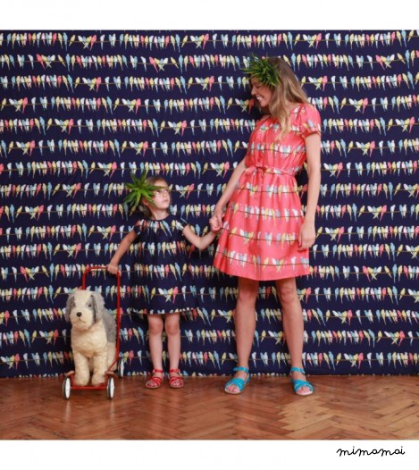 Girls Georgina Dress in Navy Budgies