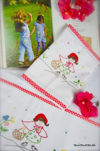 Red Riding Hood baby linen sheet pillowcase,hand embroidered,cradle stroller