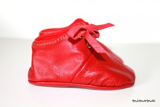 3-6 Months Slippers / Baby Shoes Lamb Leather RED