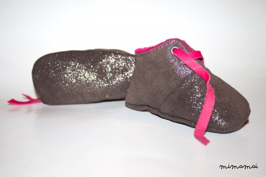 3-6 Months Slippers / Baby Shoes Lamb Leather Glitter Gray