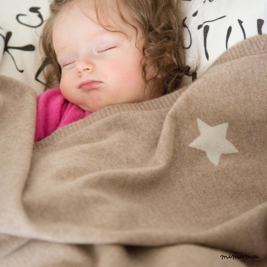 Cashmere Baby Blanket with Star - Beige M&eacute;lange