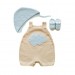 Maglia baby set, tuta, cappuccio e scarpe. Cloud di tortora e blu.
