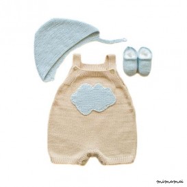 Maglia baby set, tuta, cappuccio e scarpe. Cloud di tortora e blu.
