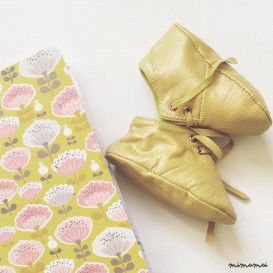 6 - 12 Months Slippers / Baby Shoes Lamb Leather Yellow Lime