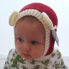 baby bear, baby ears hat in Red and Cream 6-12 months