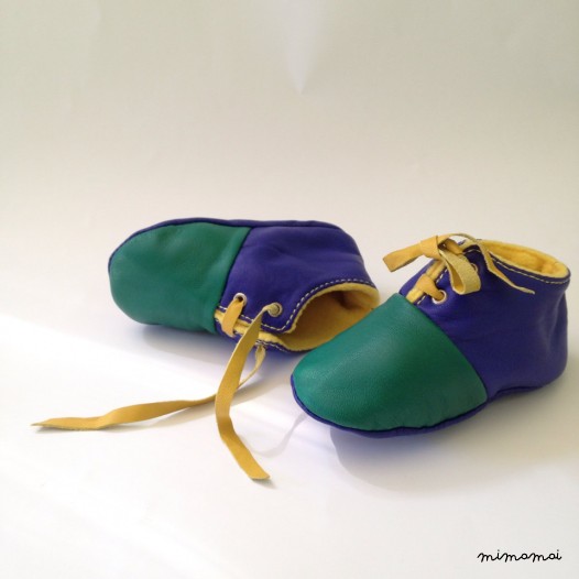 12-18 Months Slippers / Baby Shoes Lamb Leather green blue mustard yellow