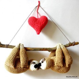 Stuffed sloths couple on a branch, Valentines sloth gift