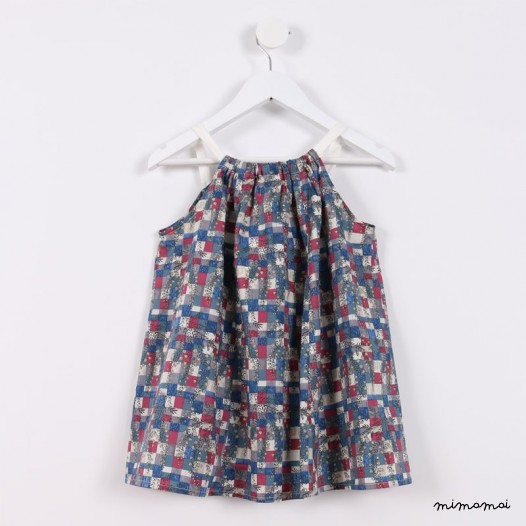 Square-Neck Flare Top blue and maroon