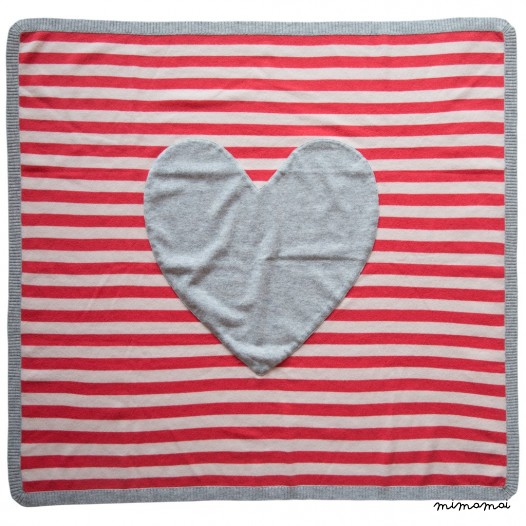 Striped Cashmere Blanket with Heart - Fuchsia