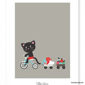 Poster enfant chat et son tricycle