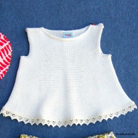 Canotta in cotone tricot bianco con pizzo