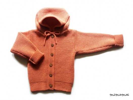 Children's Virgin wool Hooded Cardigan with handmade oak buttons