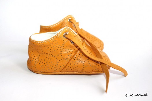 3-6 months Slippers / Baby Shoes Lamb Leather White Mustard OwO SHOES